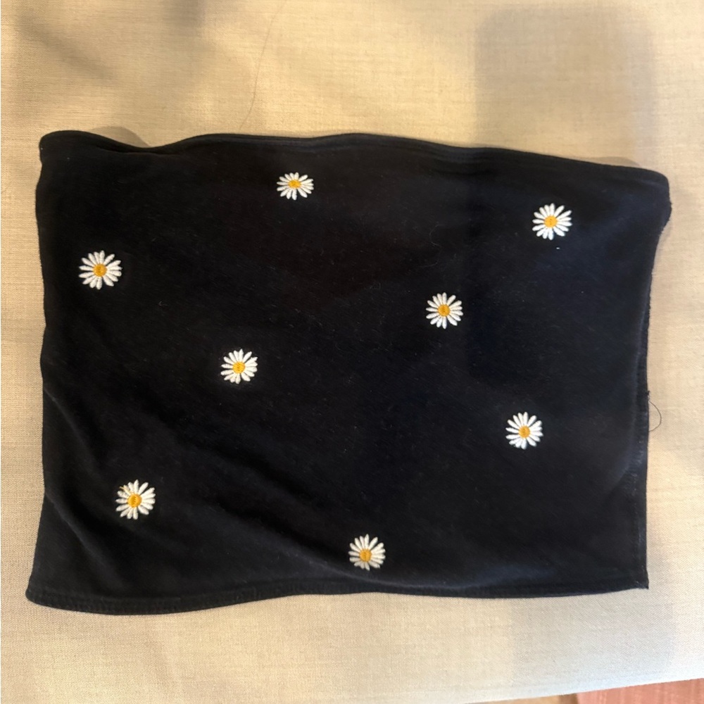 Black Tube Top with Daisy Print